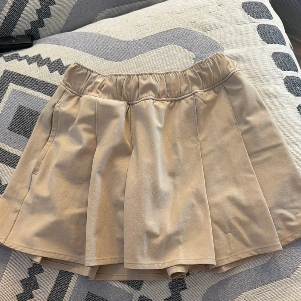 Women's Beige Flared Skirt - Elastic Waist